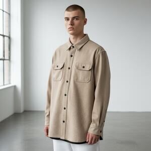 GIASONE Mens XXL Gray Full Button Up Long Sleeve Shirt Snap Stretch Shacket